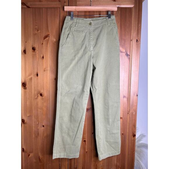 Toast Green Trouser Pants Women’s 8 Utility Canvas Minimalist Chic Career Work - Picture 1 of 8